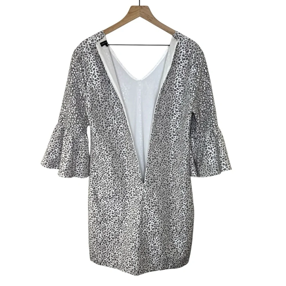 Abbey Glass Gray Pebble Wren Dress Size Large 3/4 Bell Sleeve